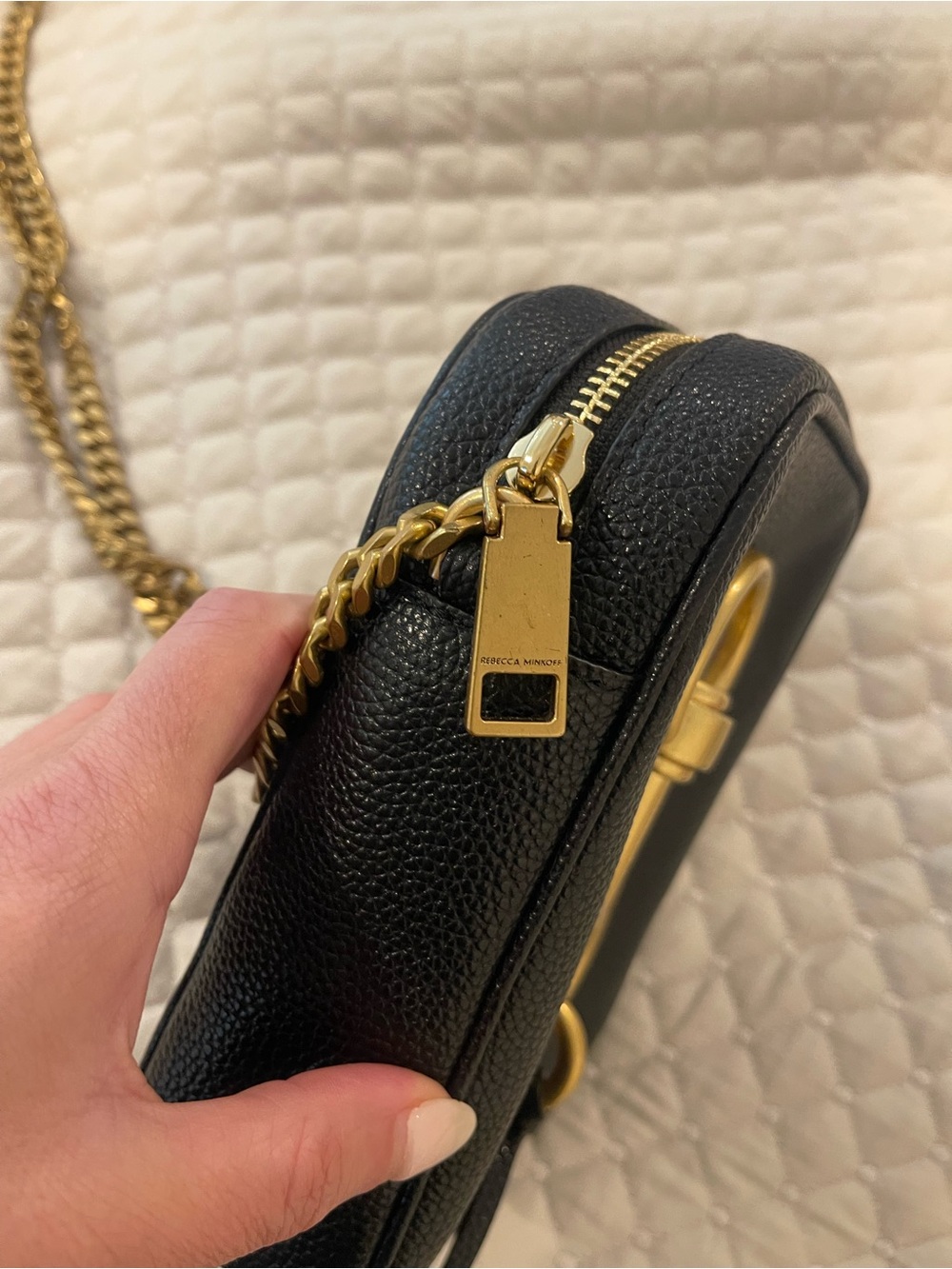 Rebecca Minkoff Black Pebbled Leather Mini Crossbody with Gold Hardware - Picture 6 of 9